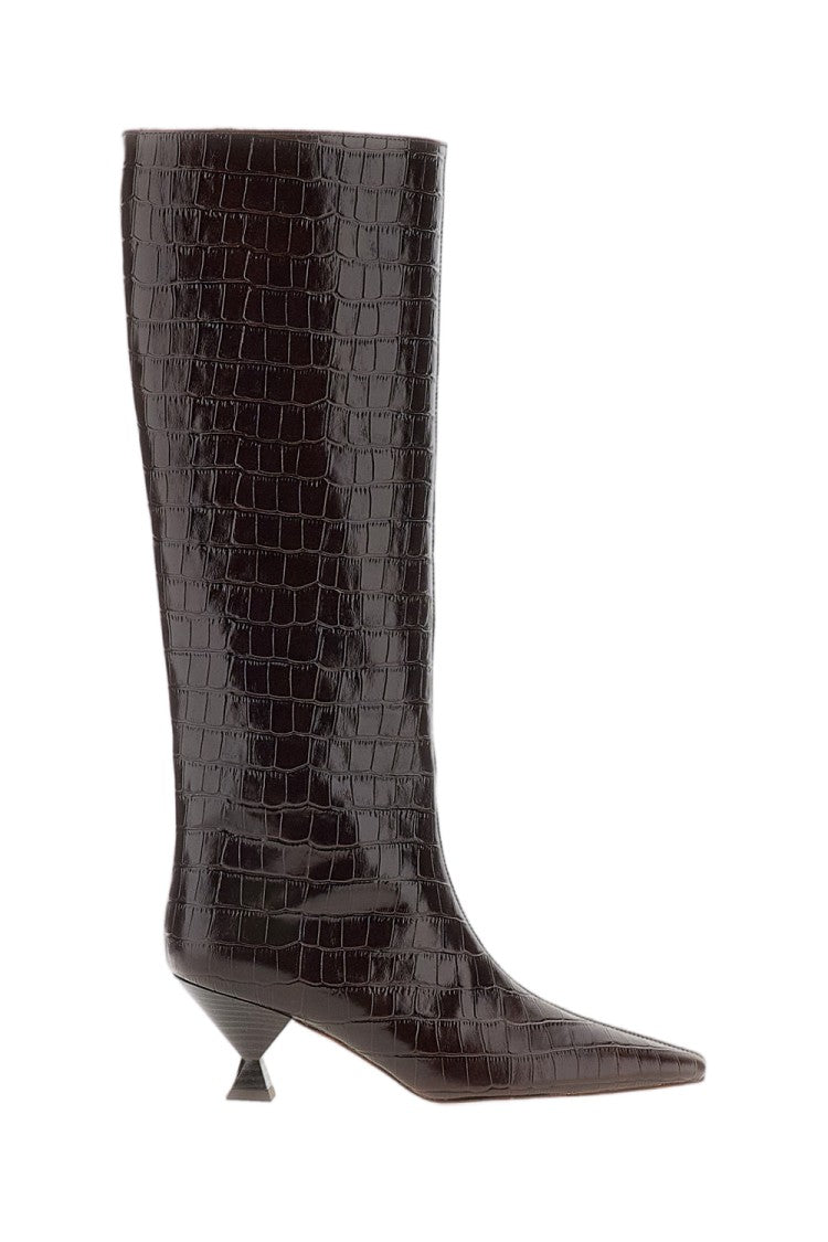 Maria Luca Brown Noa Croc-Embossed Leather Knee-High Boots