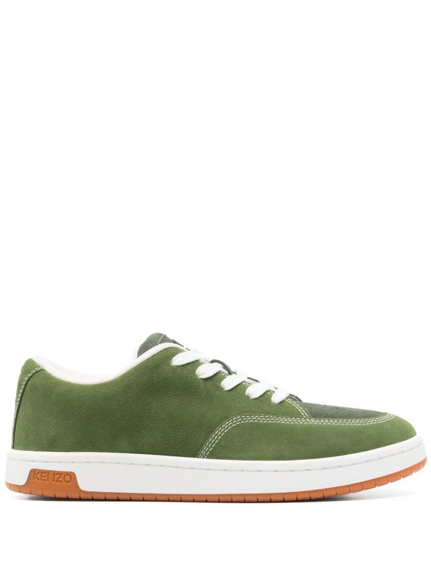 Kenzo Olive Green Perforated Logo Sneakers