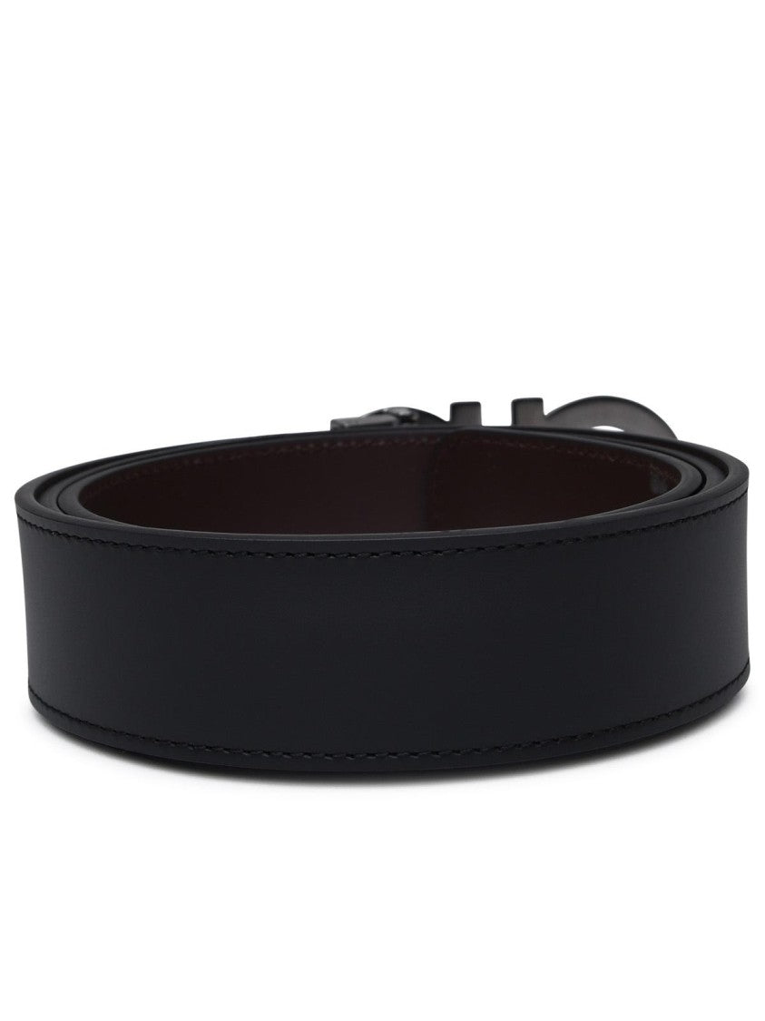 Salvatore Ferragamo Calf Leather Belt With Distinctive Double Loop Buckle
