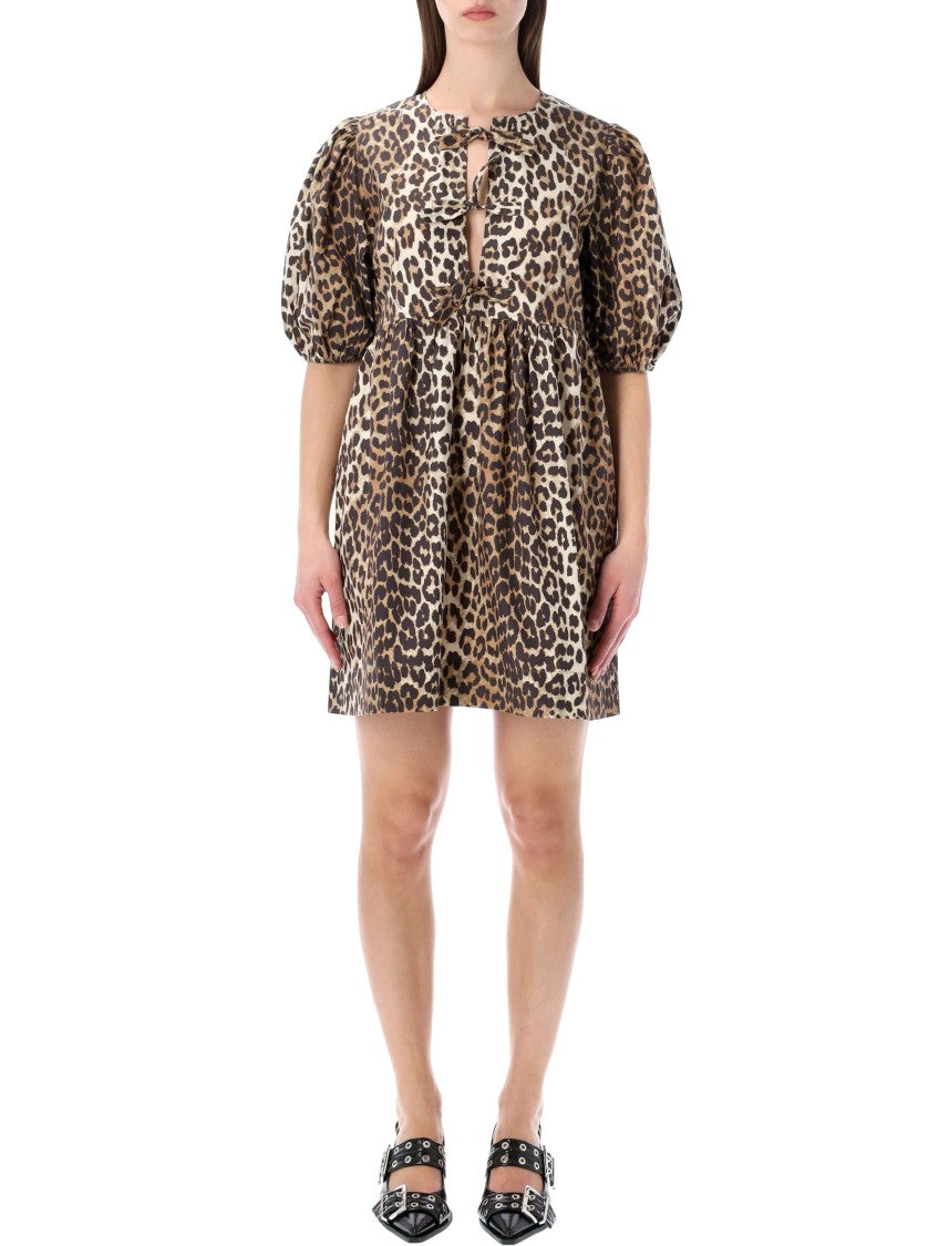 Ganni Leopard Tie String Mini Dress