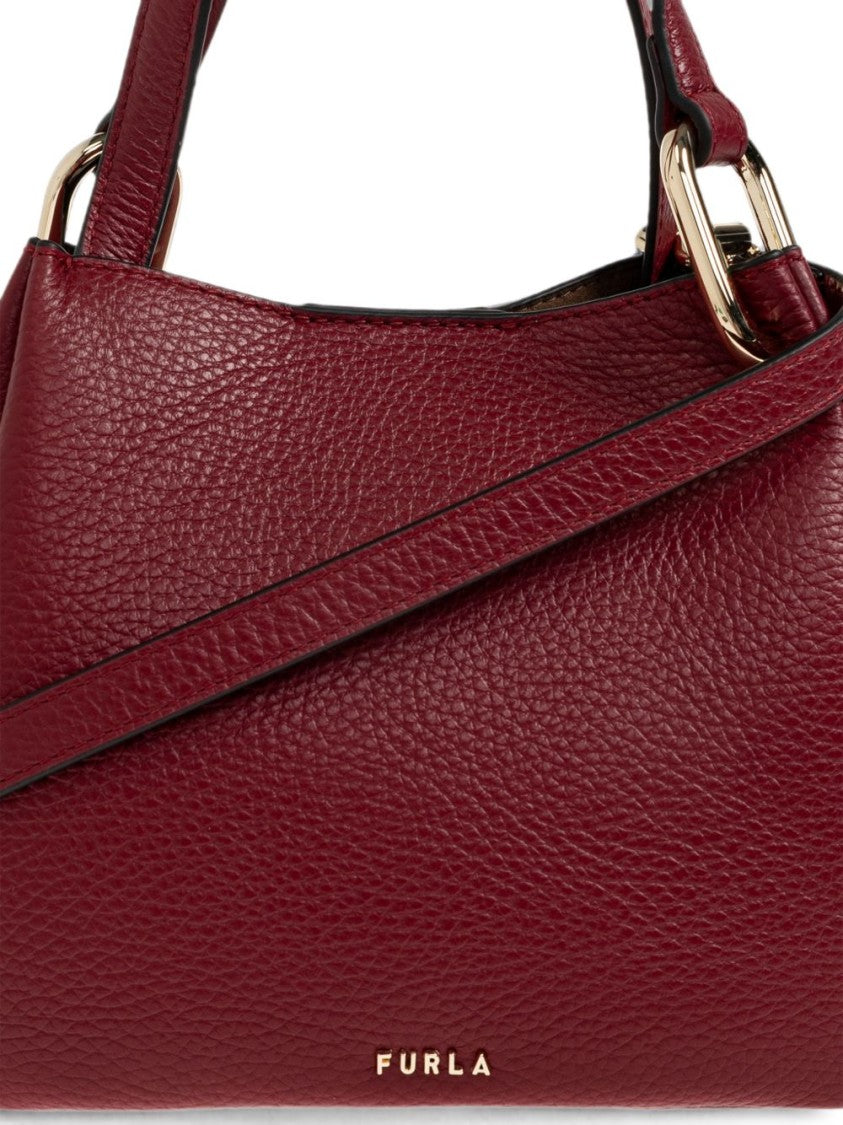 Furla Deep Red Structured Pebbled Leather Handbag