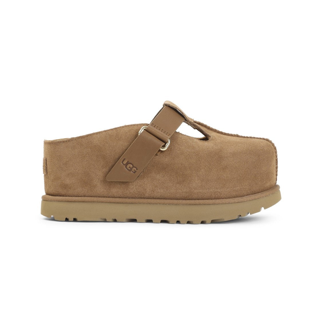 Ugg Brown Suede Slip-On Shoes With Adjustable Strap And Cushioned Sole