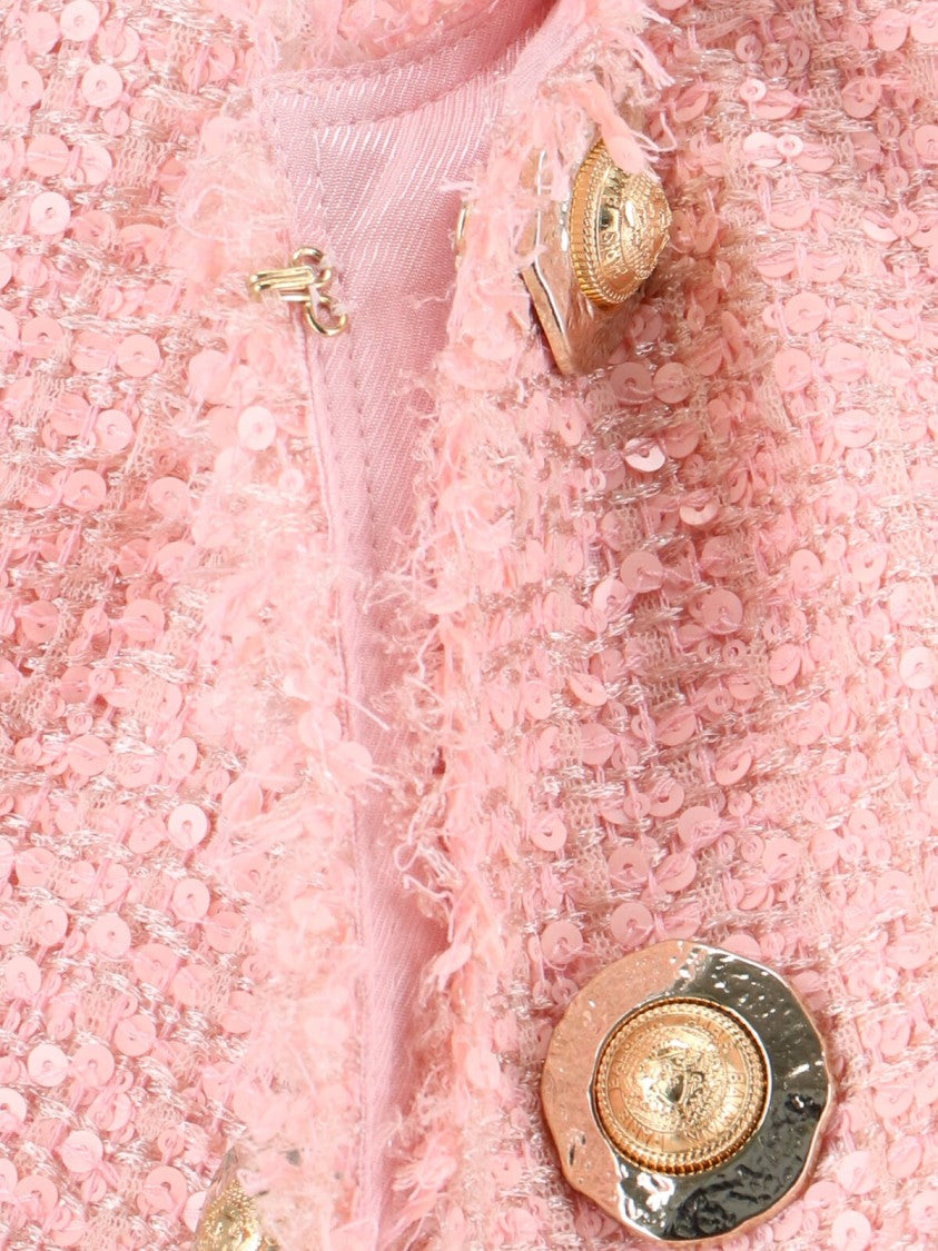 Balmain Tweed Jacket With All-Over Sequins And Structured Shoulders