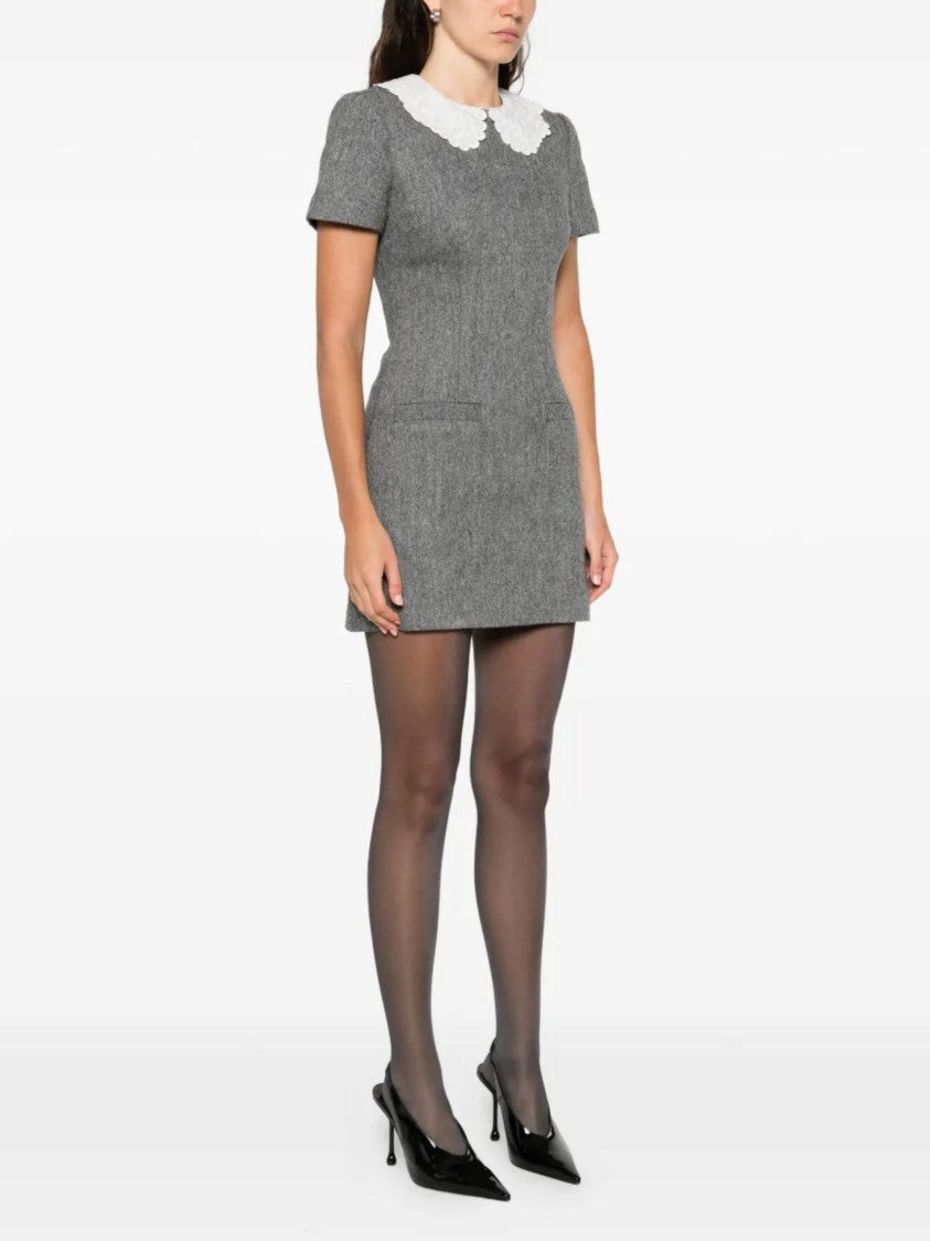 Self-Portrait Gray Scalloped Collar Wool Dress