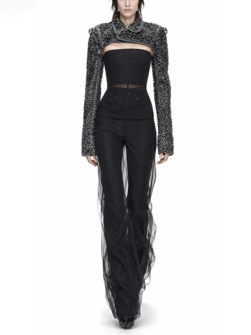 Rick Owens High Waisted Sheer Mesh Bootcut Pants