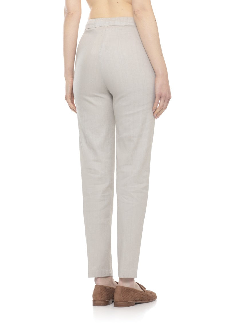 Panicale Beige Elastic Waist Linen Pants