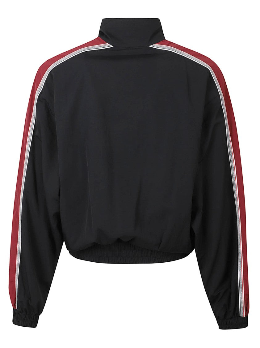 Versace Cropped Jacket With Burgundy Accents And Striped Sleeves