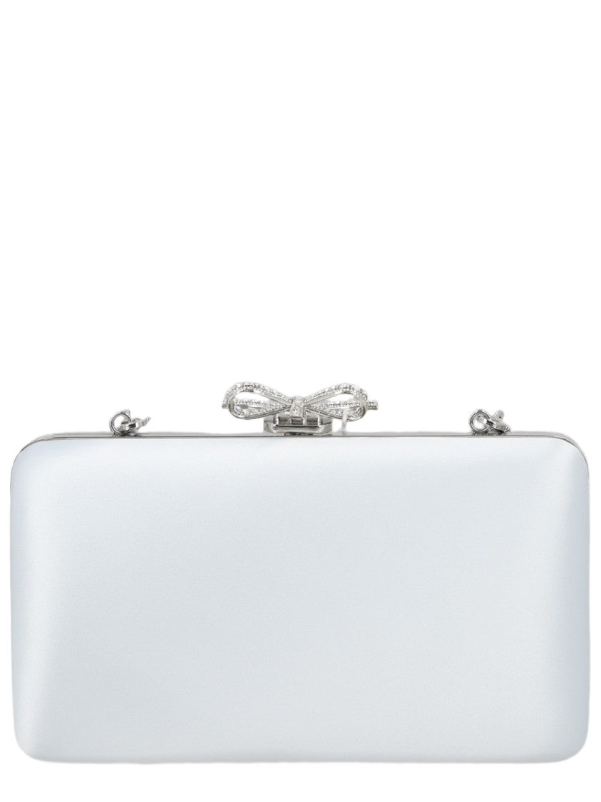 Self-Portrait Glossy Rectangular Clutch With Silver-Tone Chain And Bow Clasp