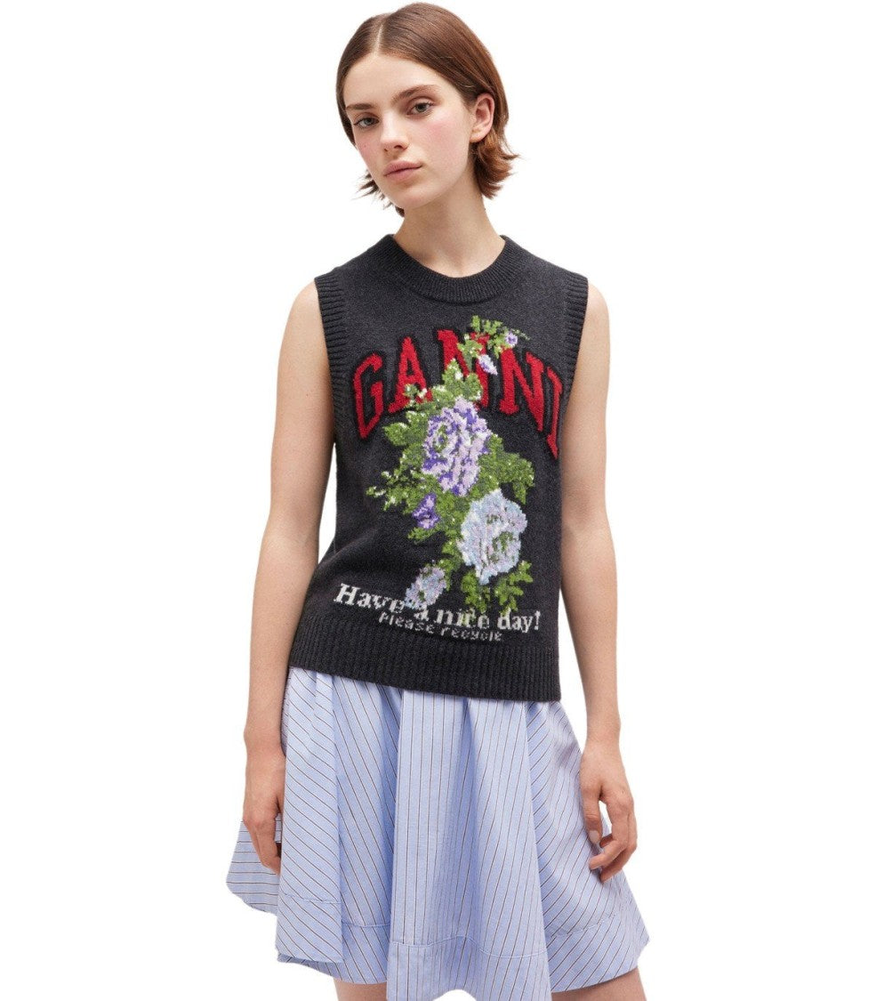Ganni Flowers Grey Vest