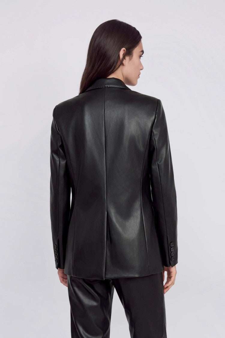 Ermanno Black Leather-Look Double-Breasted Polyurethane Blazer