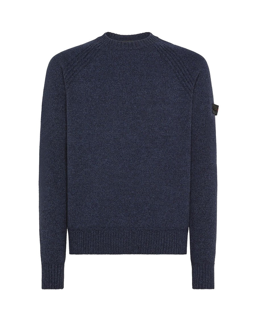 Peuterey Crew Neck Sweater In Mouliné Wool Blend With Ribbed Details