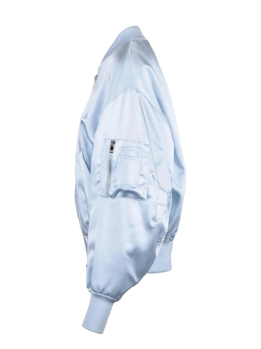 Dondup Light Blue Polyester Elastane Satin Bomber Jacket