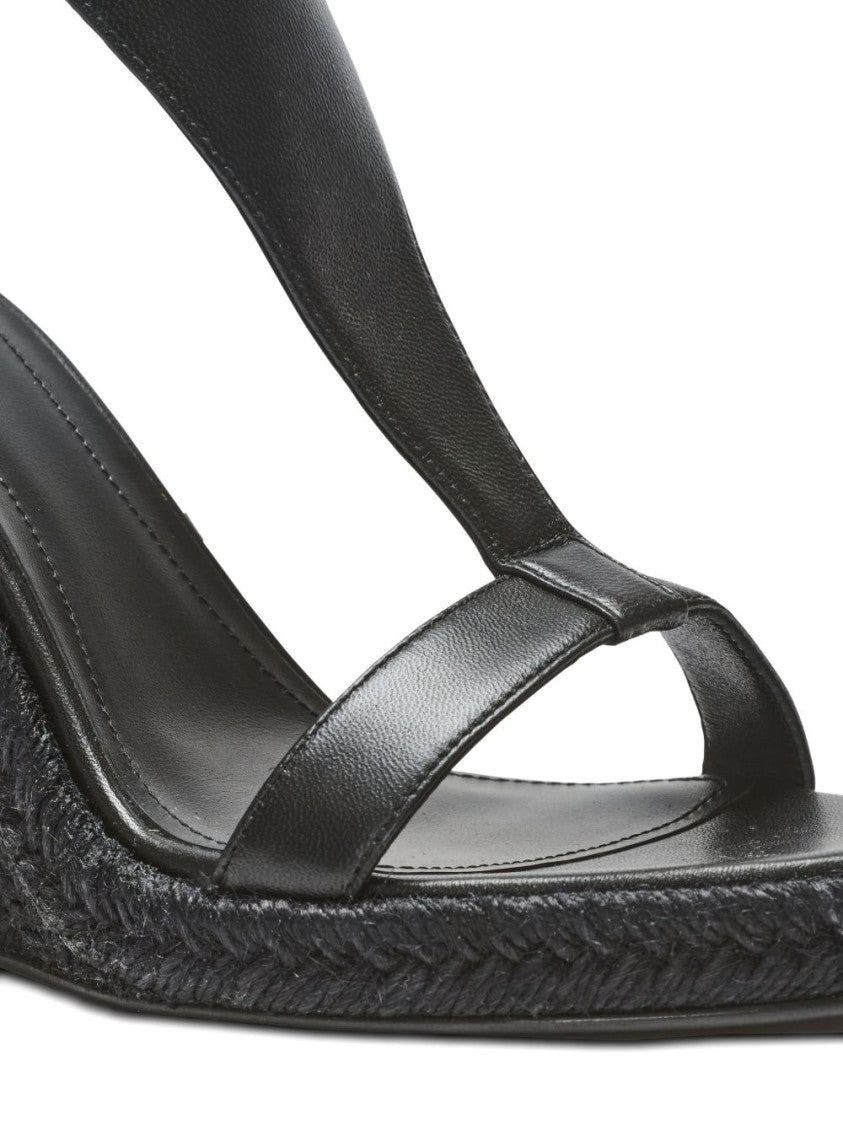 Balmain Black Textured Woven Wedge Sandals