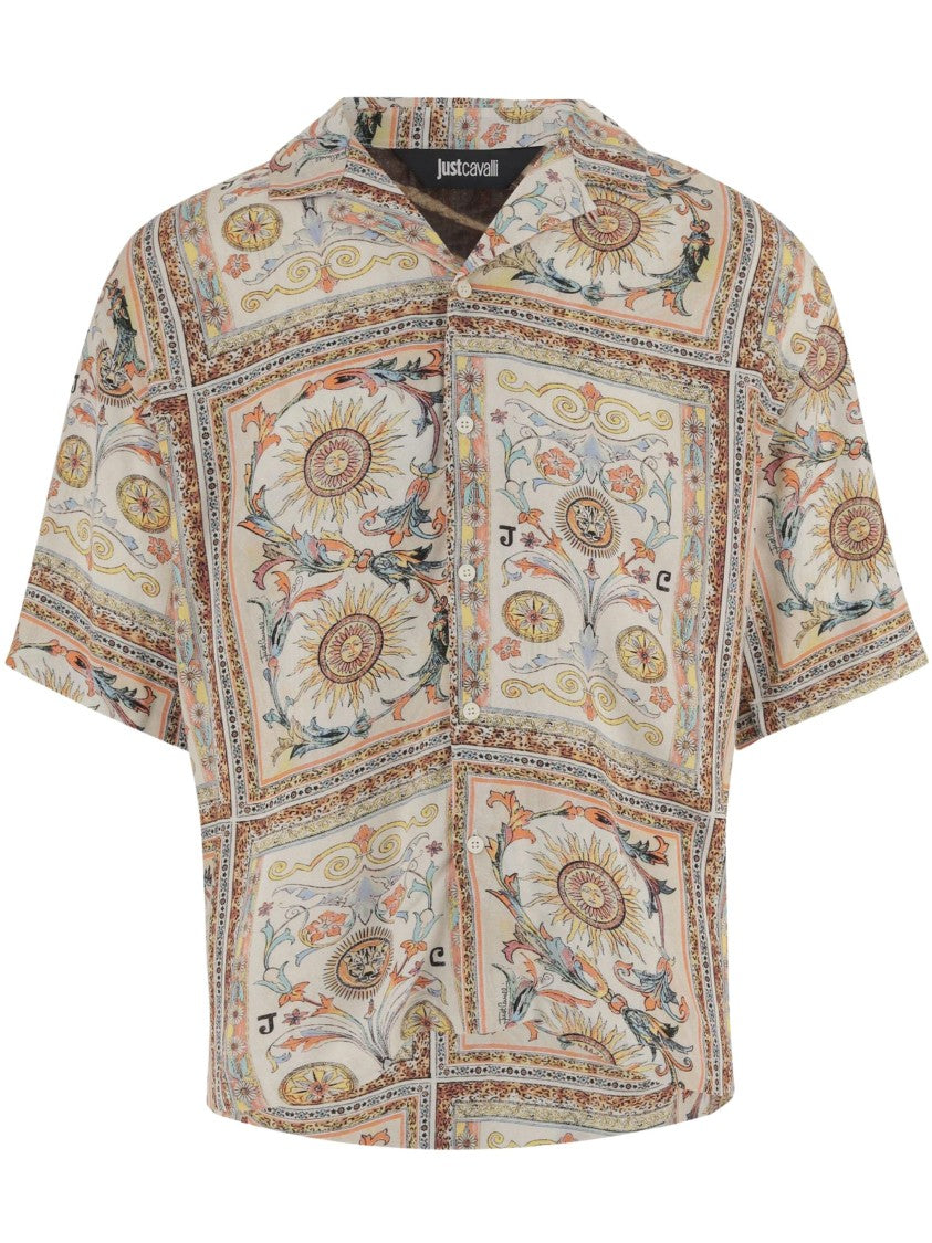 Just Cavalli Short-Sleeved Floral Sun Printed Shirt