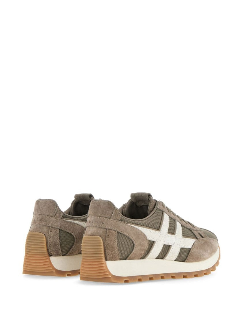 Hogan Sporty Beige Sneakers With Textured Suede And Mesh
