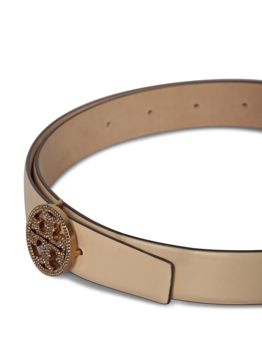 Tory Burch Cow Leather White Belt With Distinctive Round Buckle