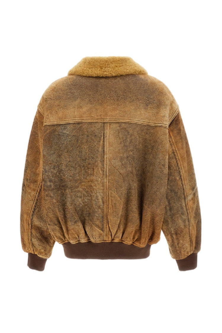 Halfboy Light Brown Alice Distressed Leather Bomber Jacket