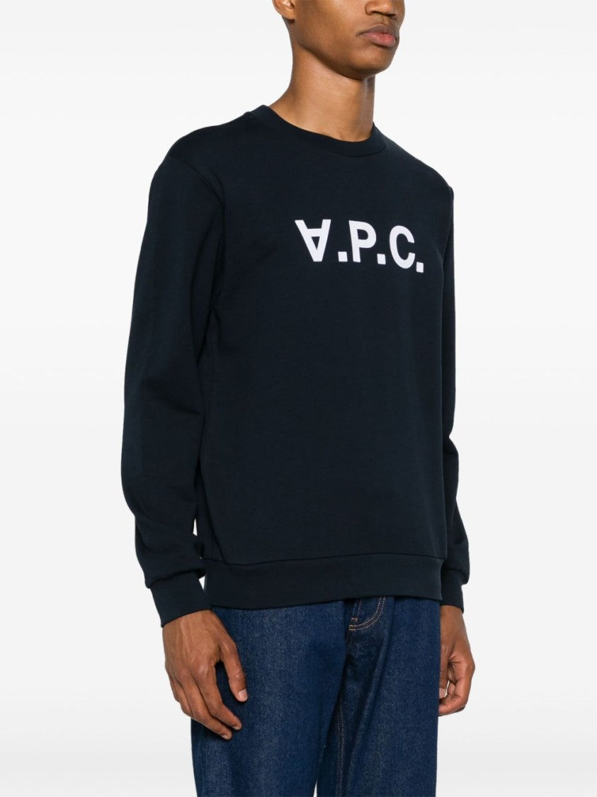 A.P.C. Navy Blue Crew Neck Sweater With Flocked Logo