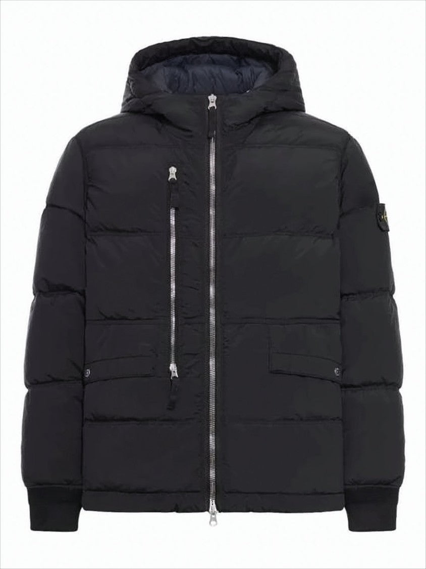 Stone Island Hooded Down Parka With Horizontal Quilting