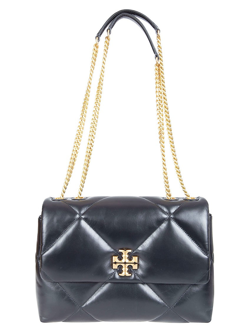 Tory Burch Rectangular Black Leather Quilted Bag With Magnetic Flap Closure