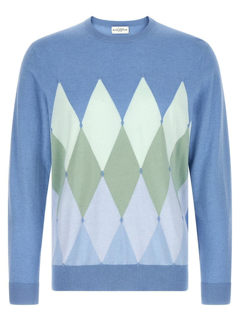 Ballantyne Argyle Jacquard Cotton And Cashmere Blend Sweater