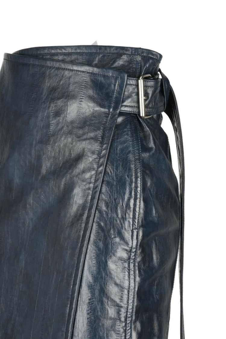 Bottega Veneta Leather Midi Skirt - Blue