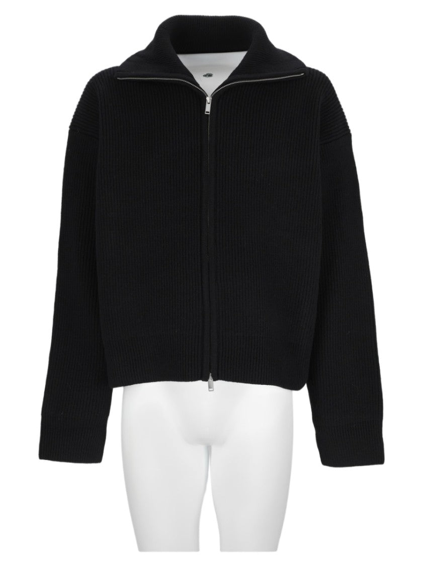Studio Nicholson Black Boxy Ribbed High-Collar Wool Sweater