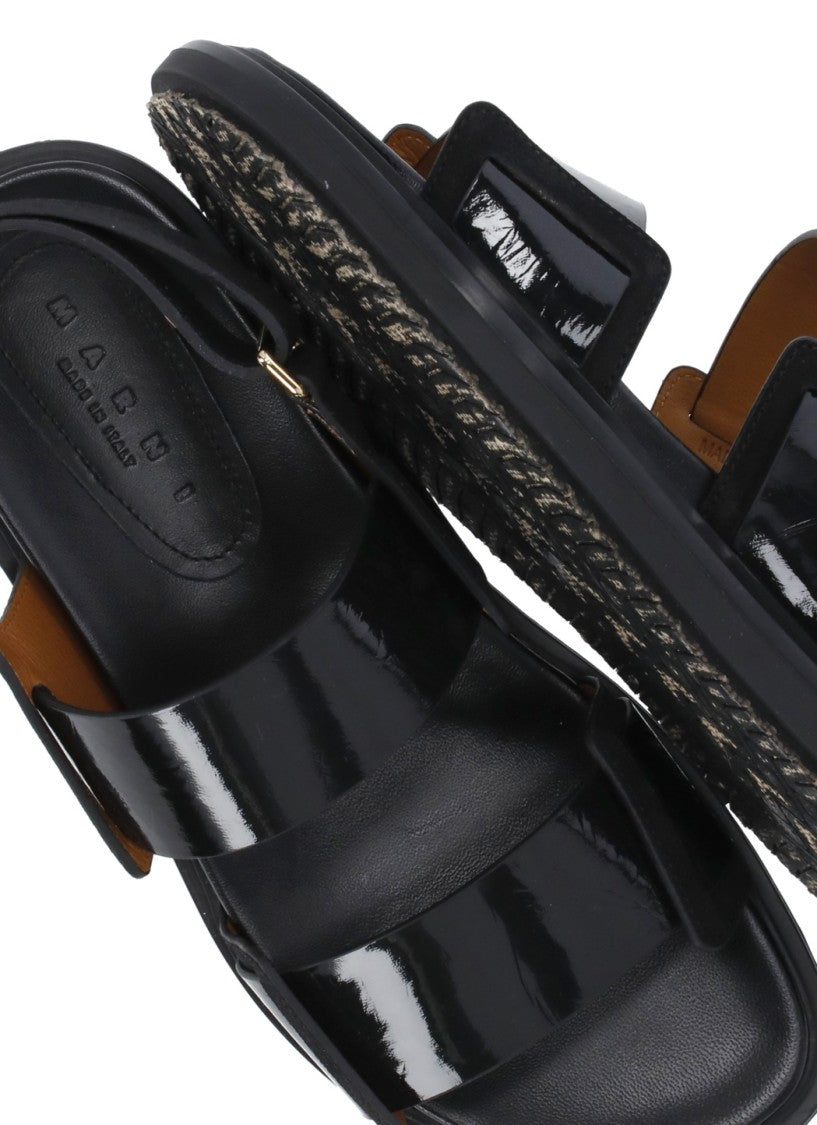 Marni Black Rear Belt Smooth Leather Sandals