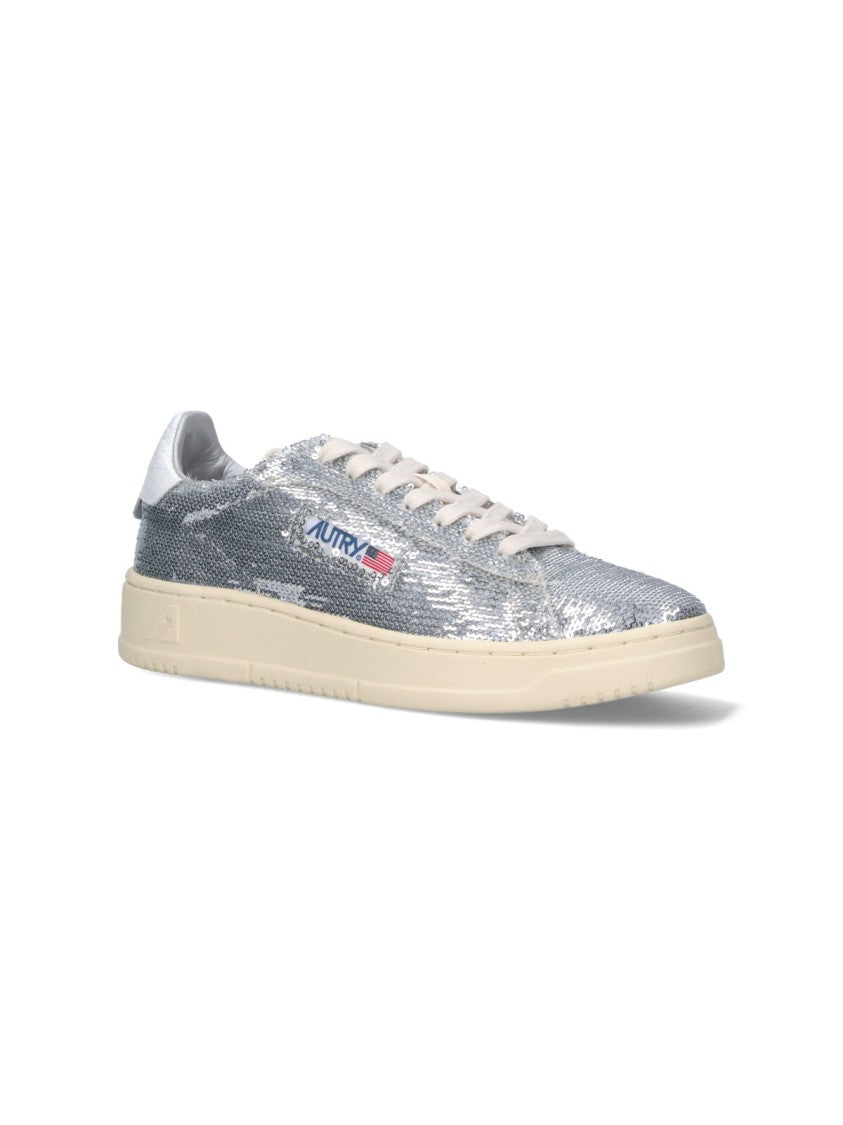 Autry Low-Top Sneakers With Shimmering Silver Fabric