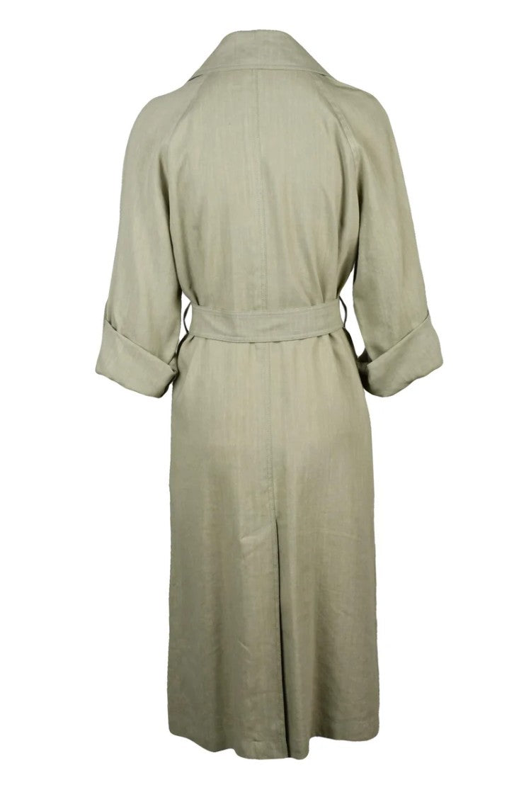 Marella Monochrome Linen Blend Trench - Sage Green