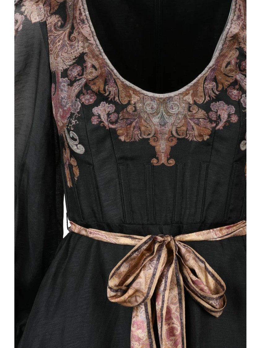 Zimmermann Gauzy Black Maxi Dress With Intricate Floral Patterns