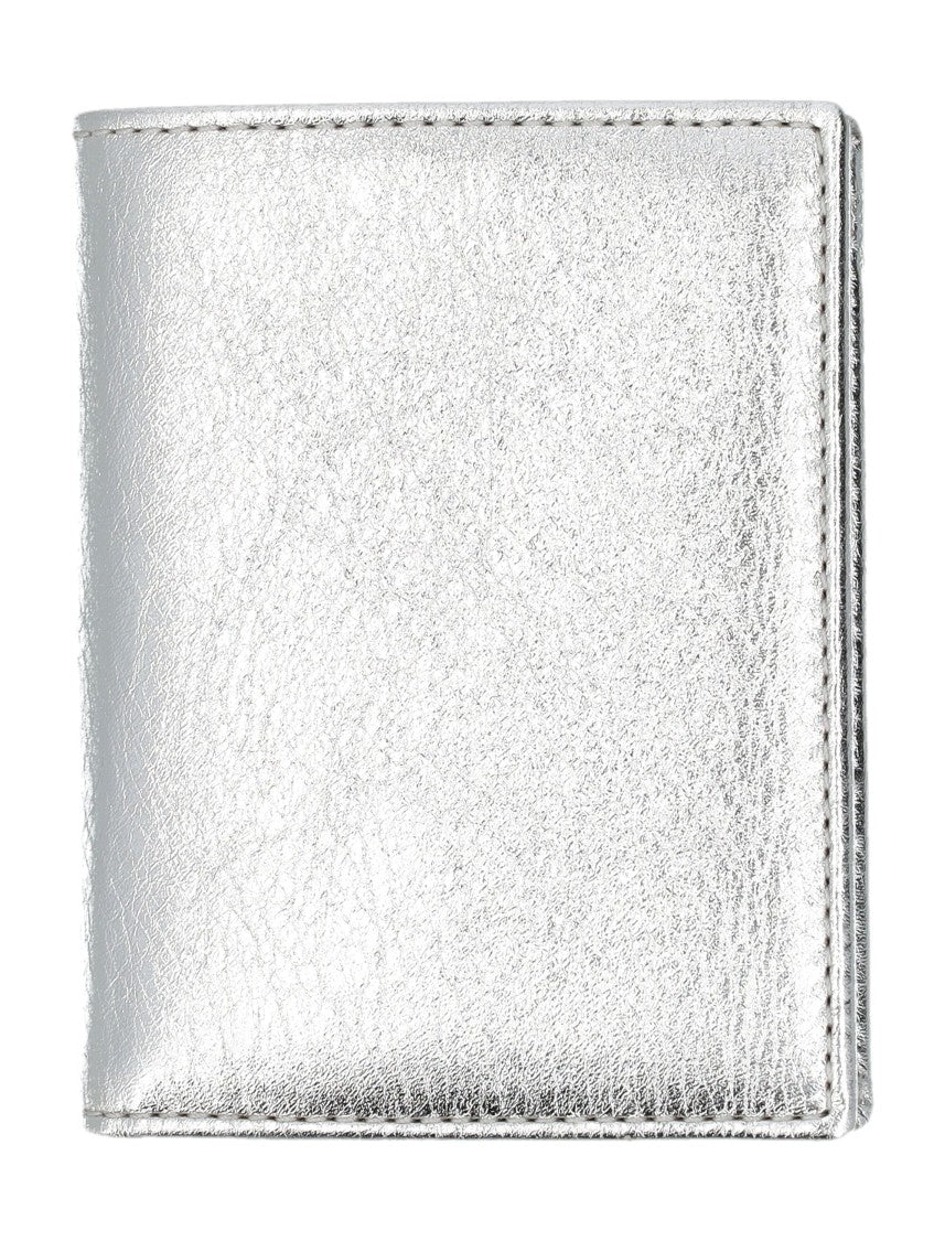 Comme Des Garçons Bifold Wallet With Metallic Silver Finish