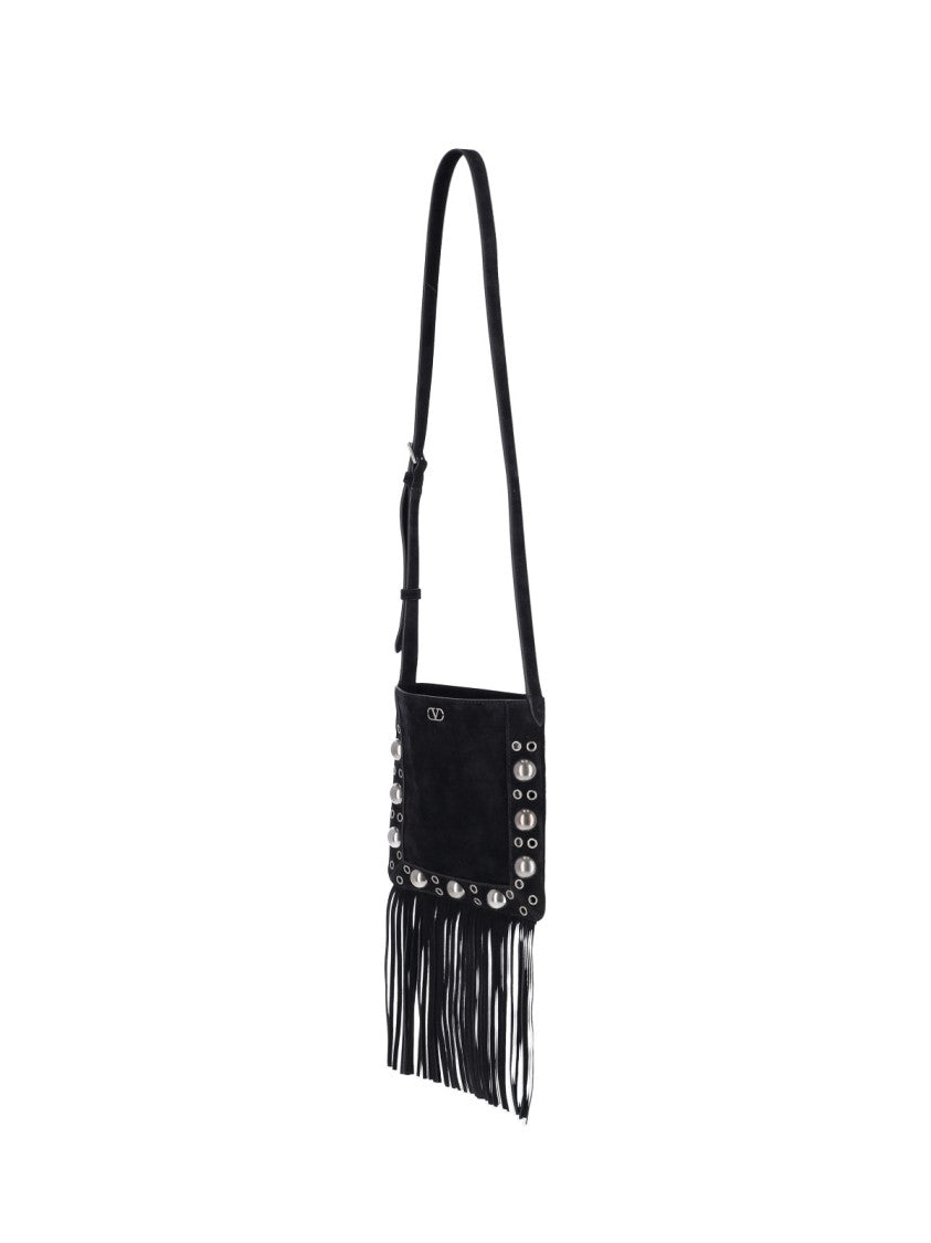 Valentino Garavani Nellcote Brown Calfskin Suede Fringe Small Shoulder Bag