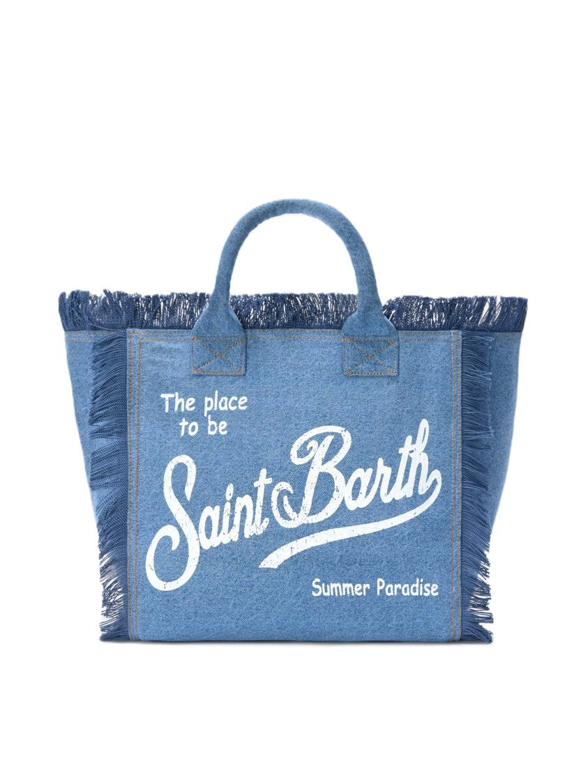 Mc2 Saint Barth Oversized Denim Tote Bag With Frayed Edges