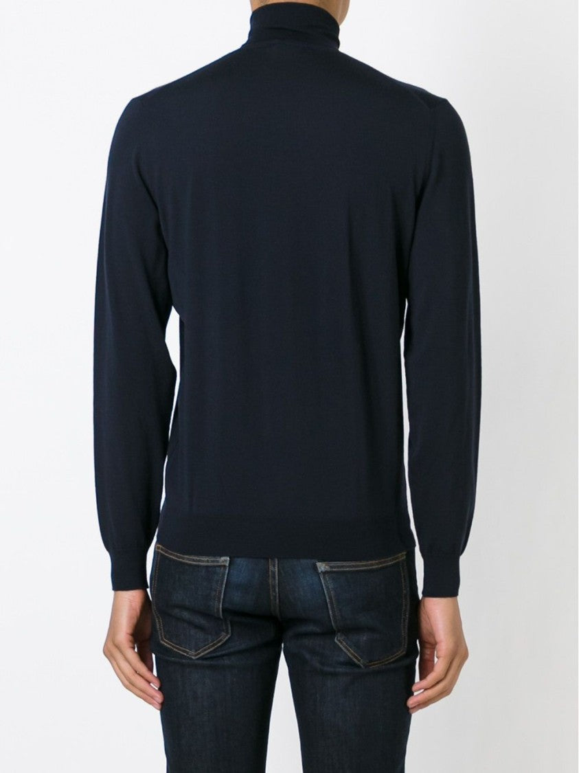 Drumohr Blue Fitted High Turtleneck Wool Sweater