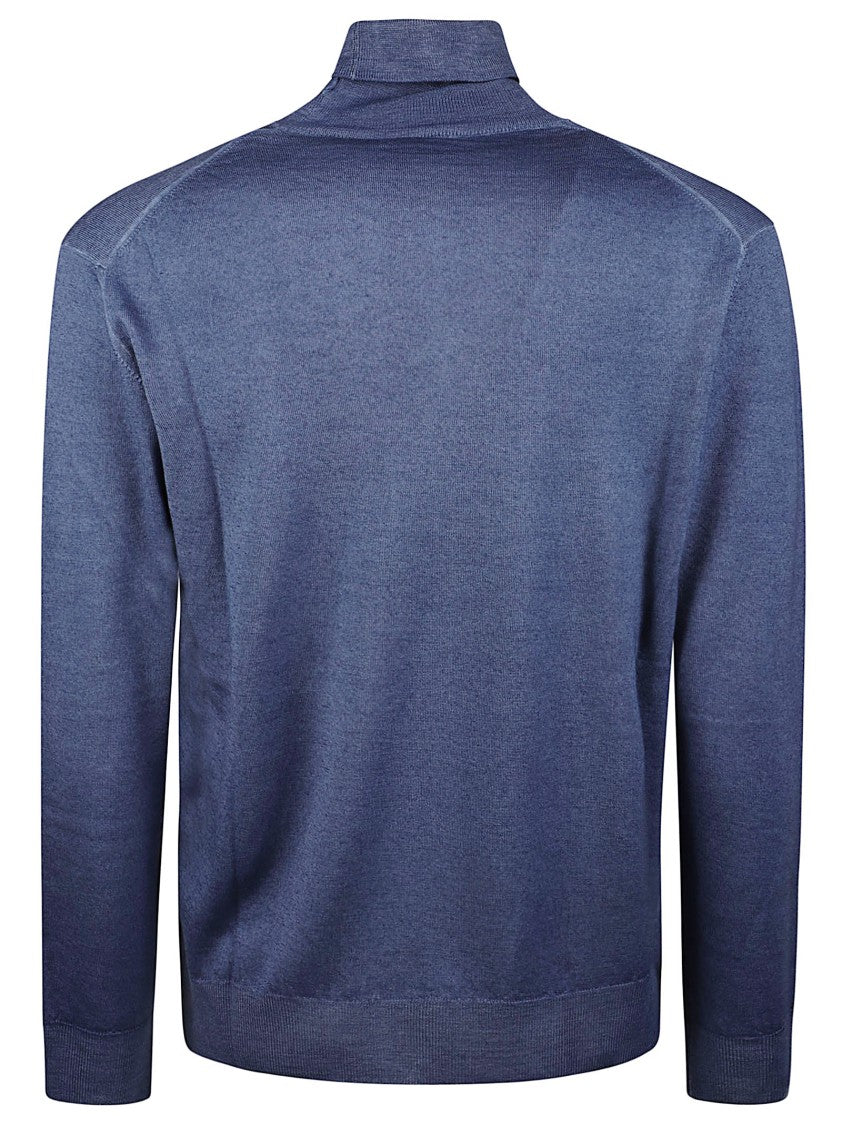 Altea Fine-Knit Blue Virgin Wool Turtleneck Sweater