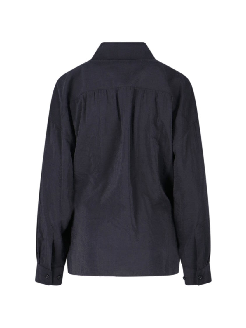 Lemaire Black Draped Cotton Silk Draped Shirt