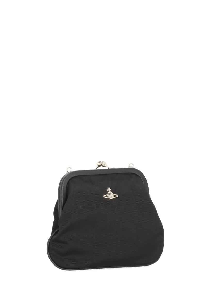 Vivienne Westwood Soft Black Handbag With Metallic Orb Logo And Removable Handle