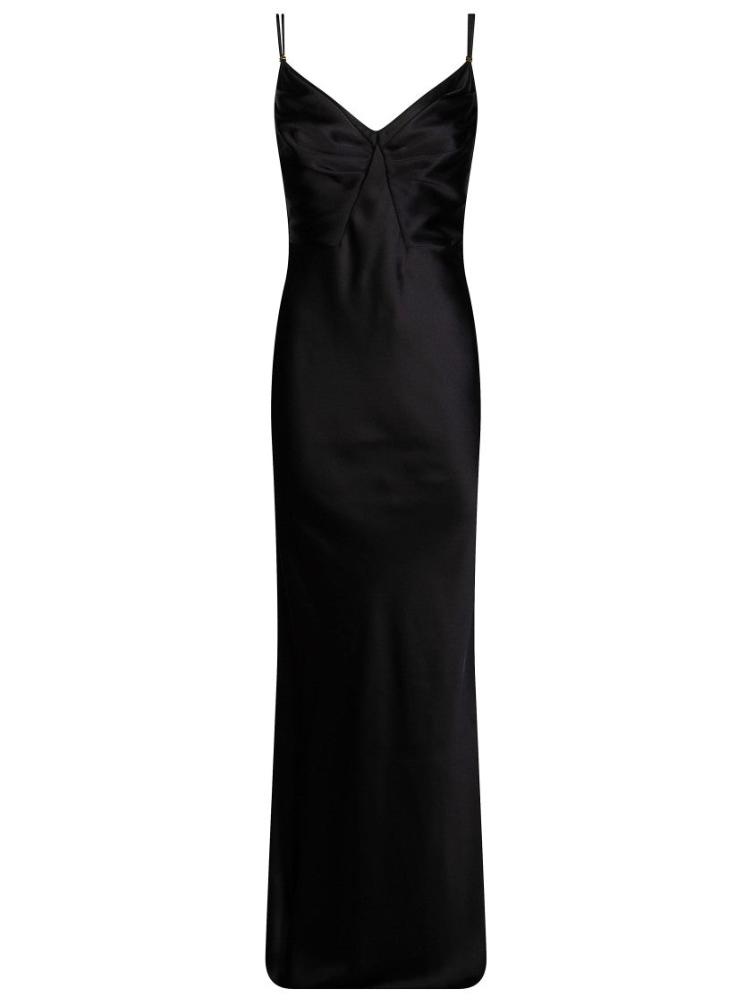 Elisabetta Franchi Black Satin Finish Spaghetti Strap Evening Dress