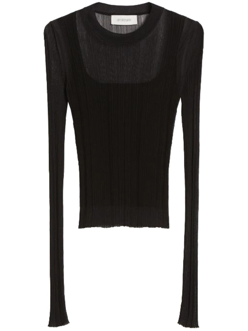 Sportmax Black Buono Fitted Sheer Ribbed Sweater