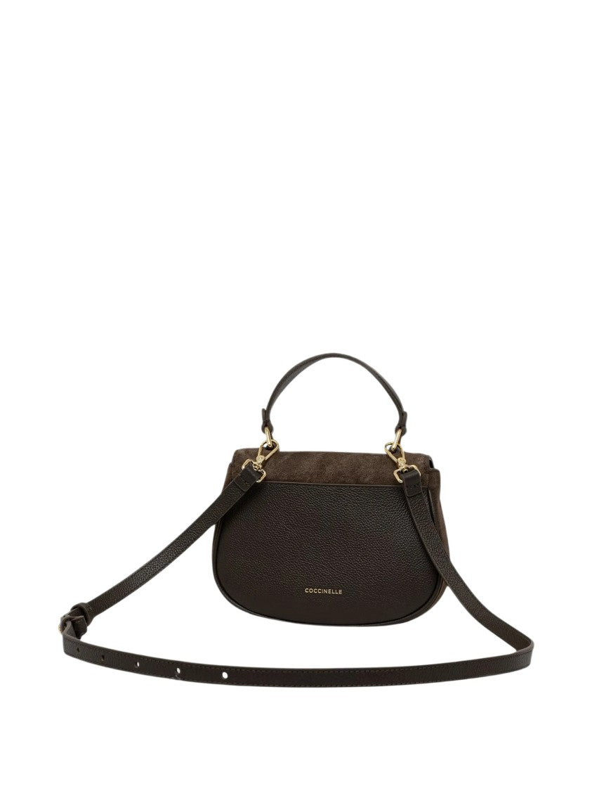 Coccinelle Brown Suede-Panelled Leather Shoulder Bag With Gold-Tone Hardware