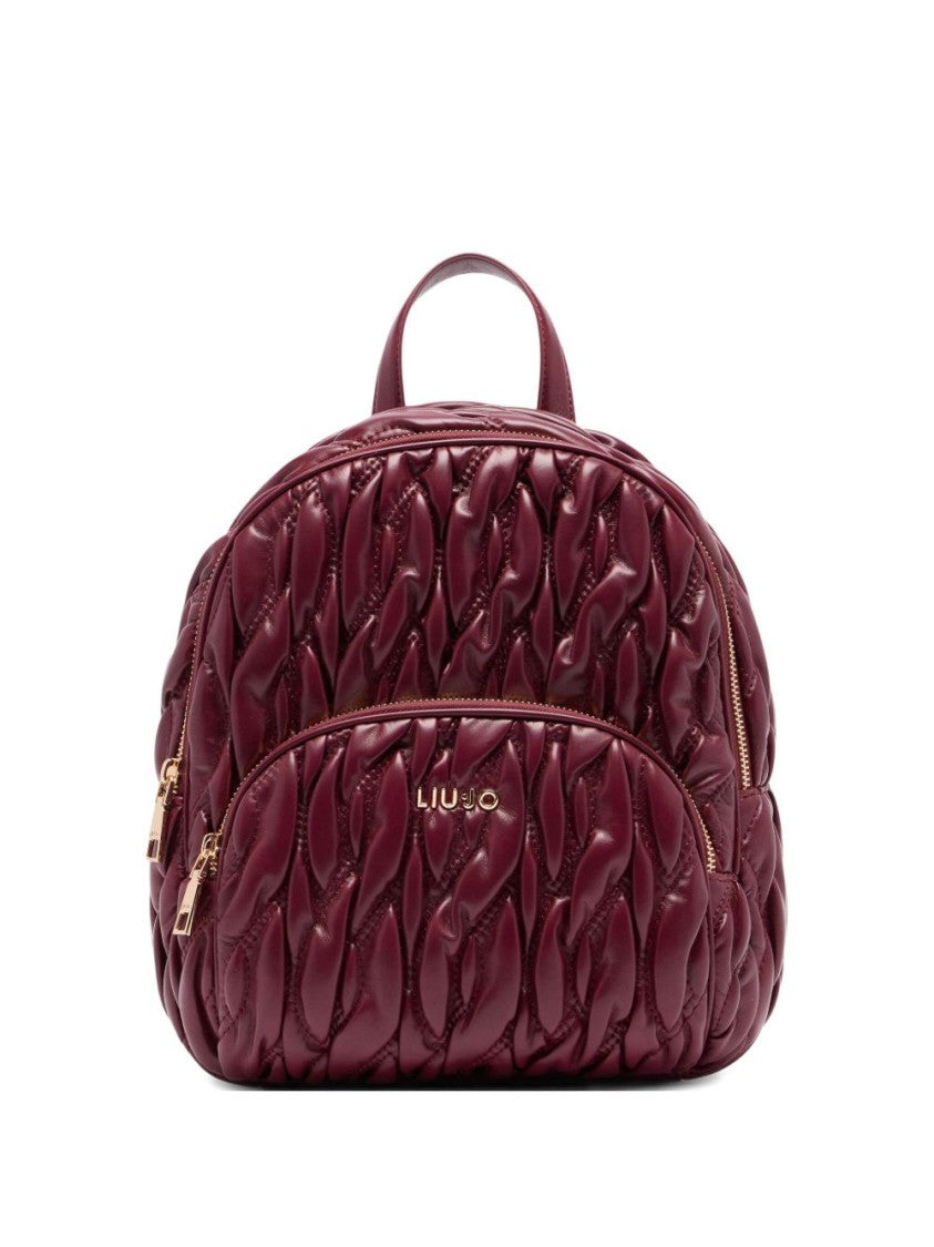 Liu Jo Quilted Burgundy Red Backpack With Adjustable Straps And Logo Plaque