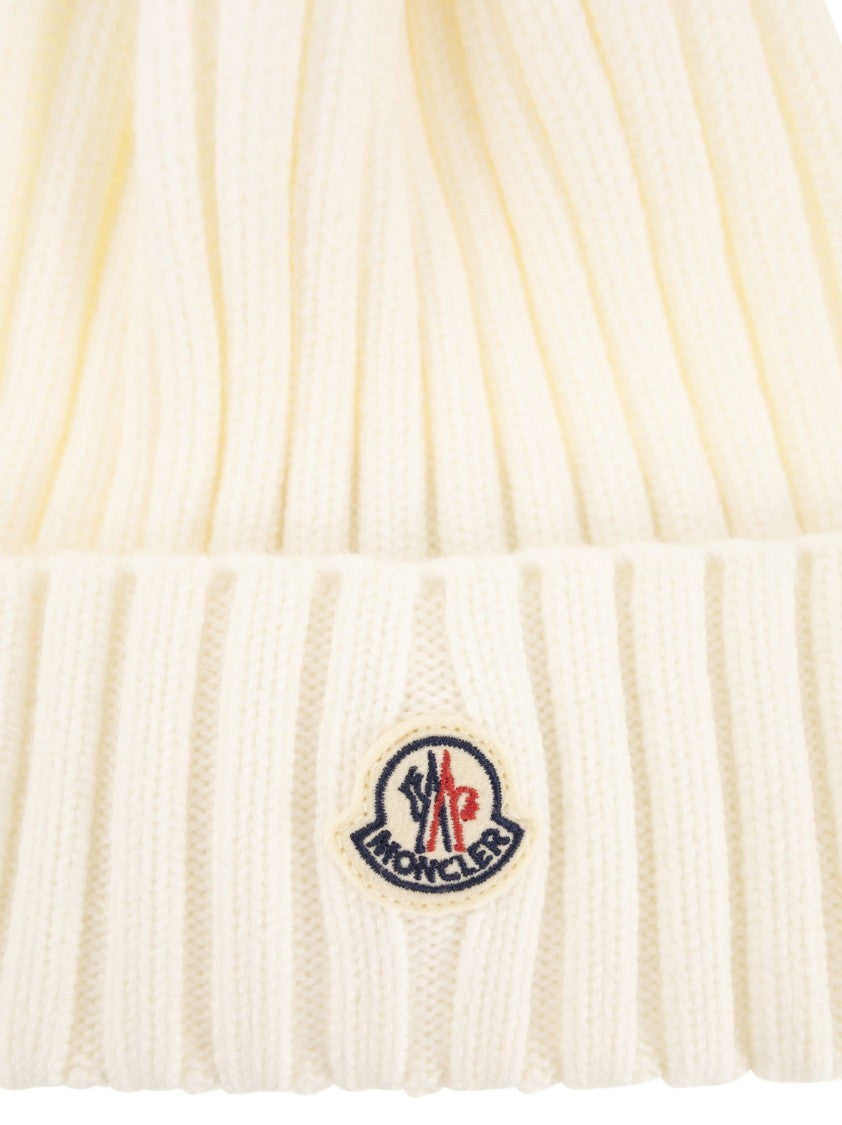 Moncler Wool Cap With Synthetic Pompom