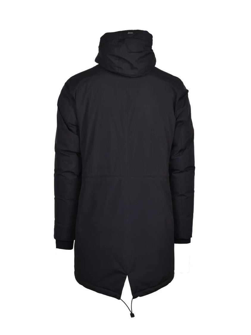 Herno Insulated Black Down Parka With High Collar And Adjustable Hem