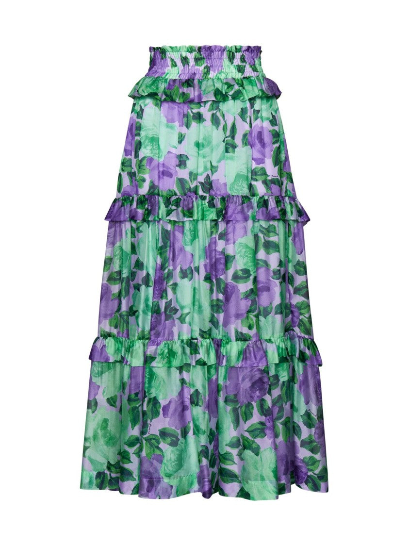 P.A.R.O.S.H. Tiered Floral Silk Maxi Skirt
