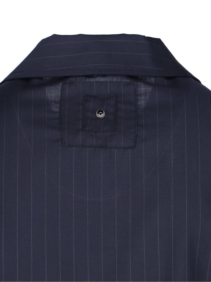 White Sand Black Pinstripe Virgin Wool Blend Jacket