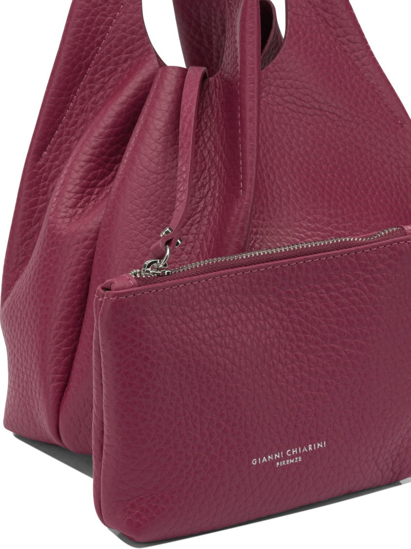 Gianni Chiarini Fuchsia Textured Leather Shoulder Bag With Detachable Pouch