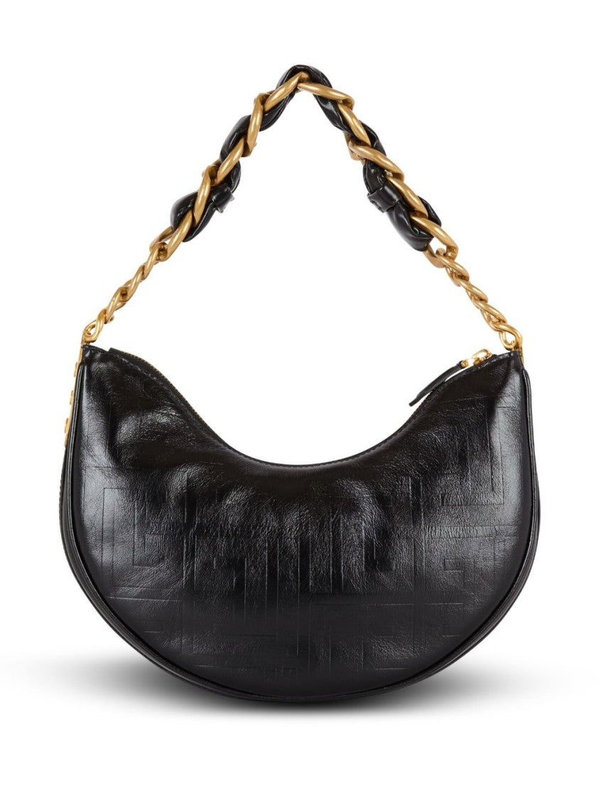 Balmain Black Crescent Shaped Leather Shoulder Bag