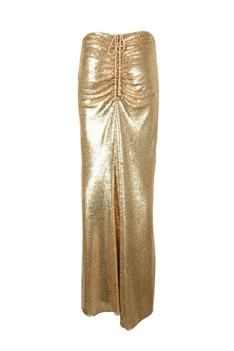 Patrizia Pepe Long Sequin Skirt - Gold