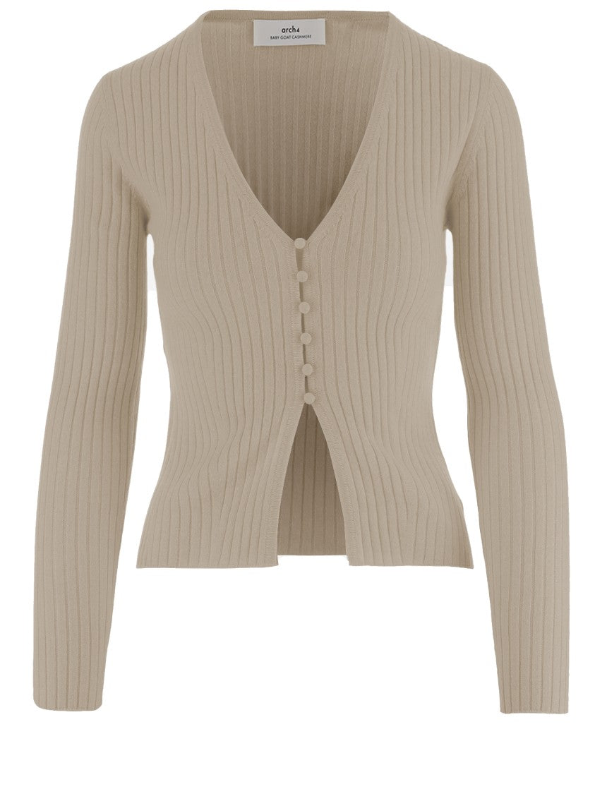 Arch4 Ribbed V-Neck Cardigan In Baby Goat Cashmere